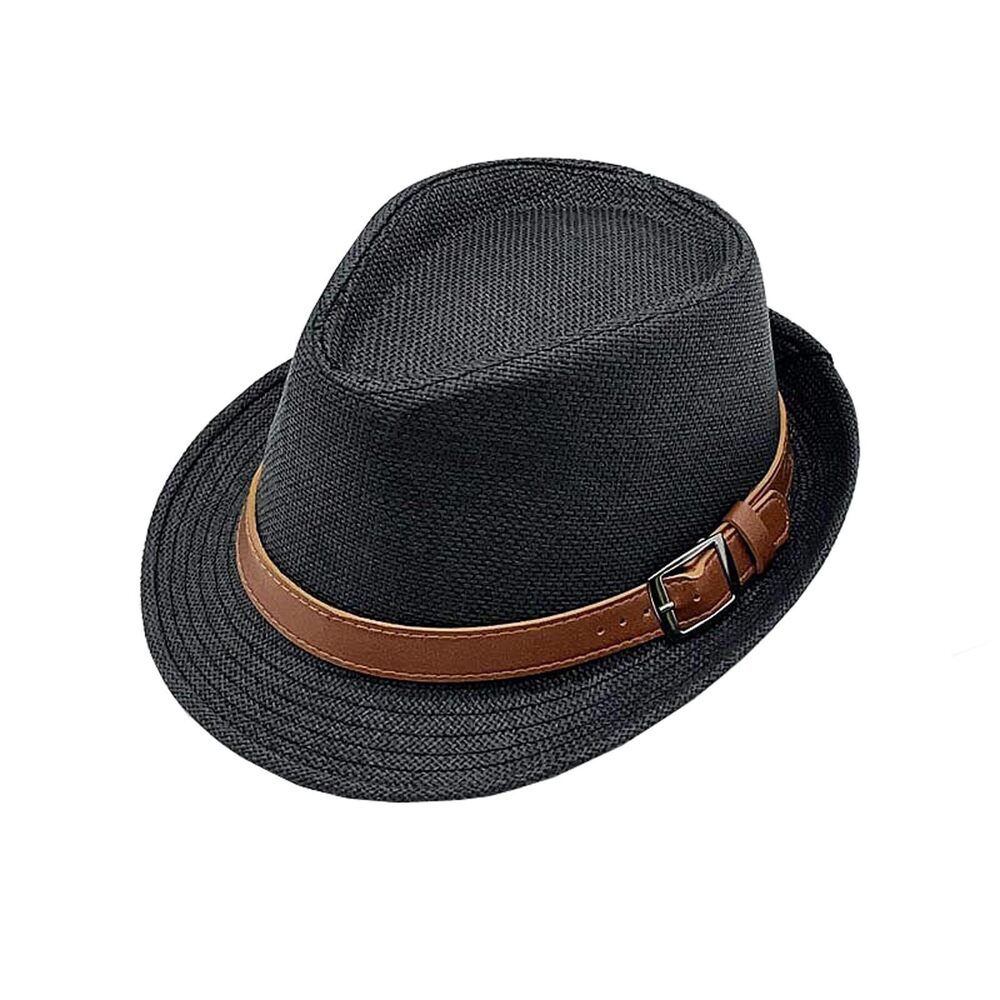 8320 Straw Fedora Hat Panama Hat Short Brim Summer Sun Hat-Black
